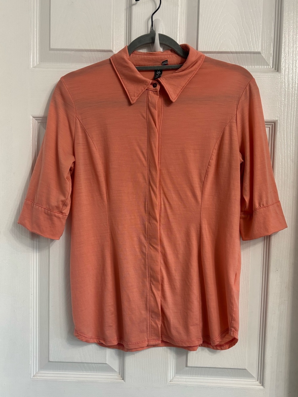 ibex Coral 3/4-Sleeve Button-Front Shirt Small Merino Wool Blend